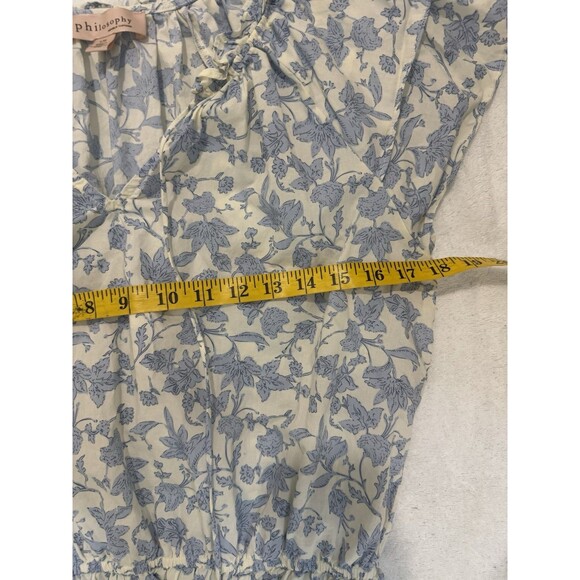 Philosophy Peasant Top Women’s Large  Flutter Sleeves Blue White Toile Floral - Picture 9 of 10